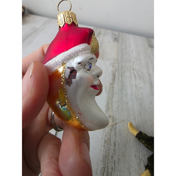 Vintage Moon anthromorphic glass glitter ornament Xmas tree - Picture 5 of 8